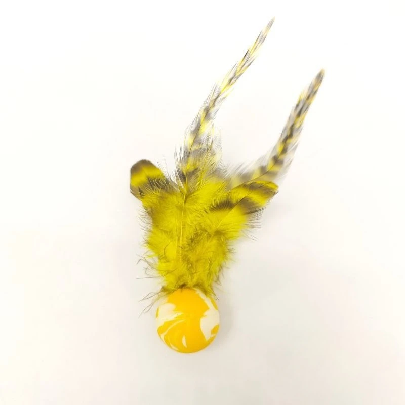 2 uds., color aleatorio, venta al por mayor, bola elástica colorida interactiva, plumas, juguete para gatos, pelota de goma para masticar, juguete para mascotas - imagen 5