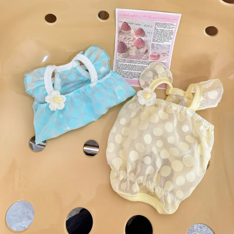 Vestido de verano con flores para mascotas, vestido de malla transparente con lunares para gatos, chaleco plisado con tirantes para el hombro, ropa para perros de peluche para perros pequeños - imagen 3