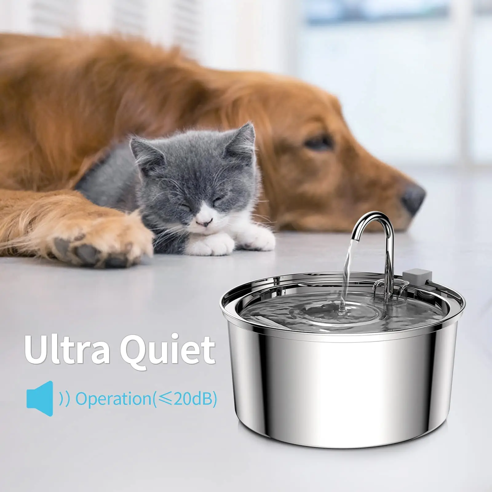 Base de agua para gatos, base de acero inoxidable de 3,2 L, dispensador de agua para mascotas, bebedero para gatos y perros - imagen 4