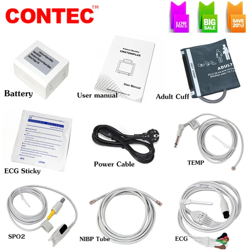 CONTEC CMS6000 Monitor portátil para pacientes con 6 parámetros, monitor de signos vitales, ECG NIBP RESP SPO2 PR TEMP - imagen 2