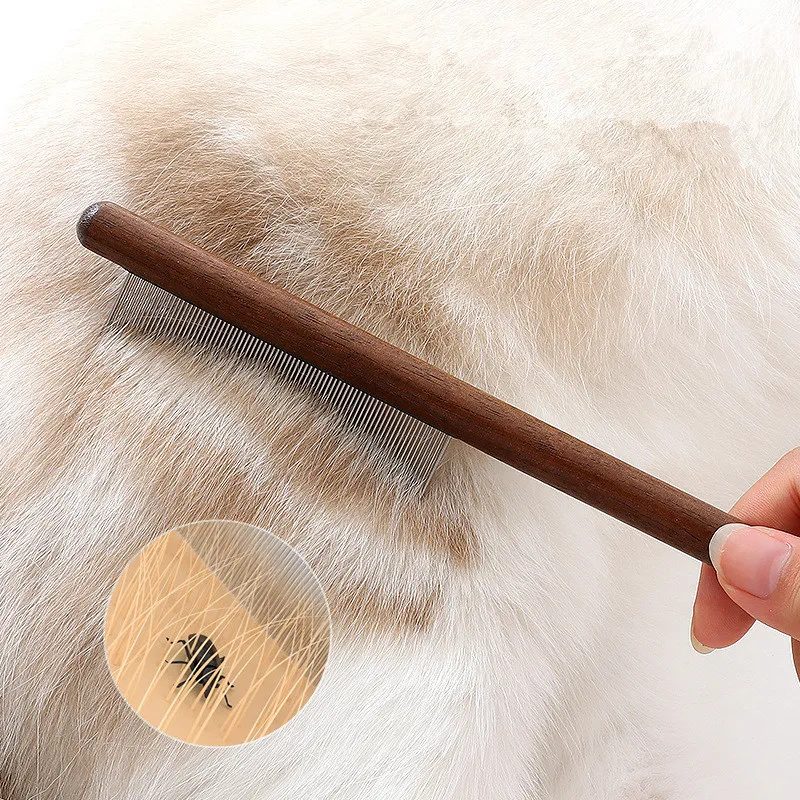 Cepillo de Masaje con Mango de Madera para Gatos con Peine Removedor de Acero Inoxidable - imagen 4