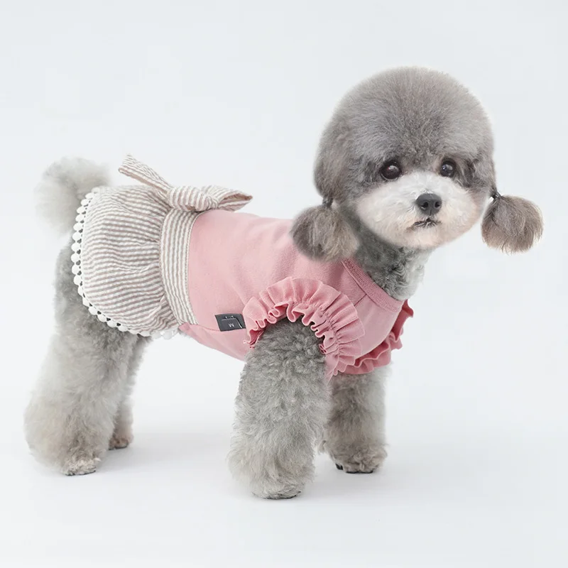 Falda de princesa para cachorros INS kawaii, ropa para perros pequeños, vestido de verano para perros, vestidos de manga voladora con lazo, disfraz para perros y niñas - imagen 2
