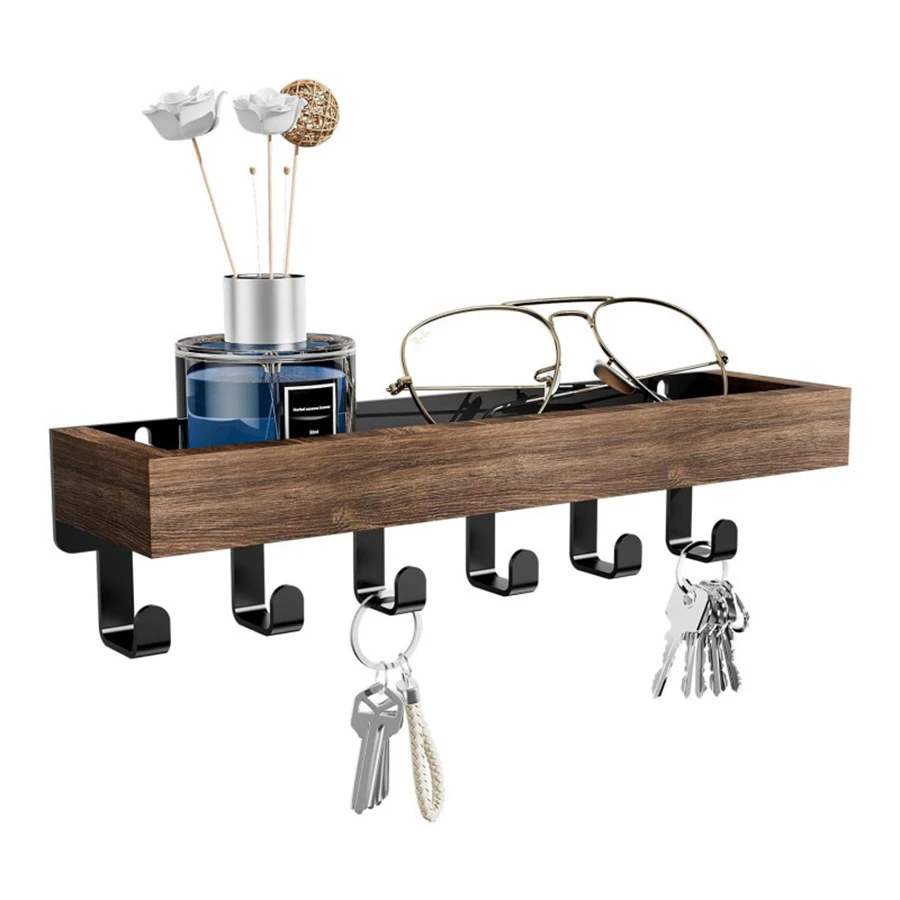 Estante de almacenamiento de montaje en pared, estante flotante de madera, soporte para plantas, carrito de ducha, soporte de organización cosmética, perchas para llaves, llave de decoración del hogar - imagen 5