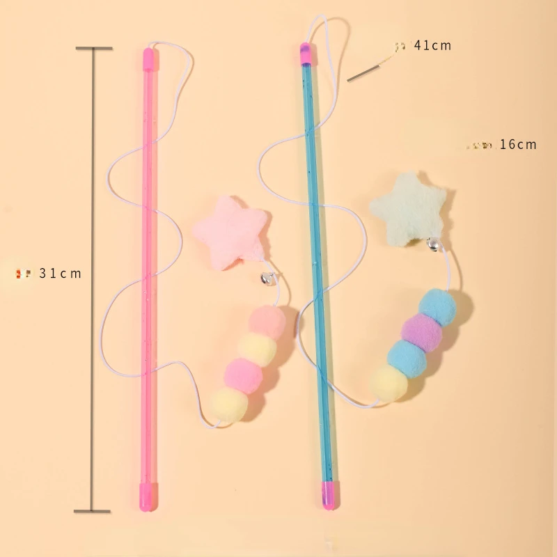 Palo de juguete interactivo para gatos, varita Teaser para gatitos, cuerda elástica, Bola de felpa, colgante de estrella, resistente a las mordeduras, agarre cómodo, alivio Bo - imagen 4