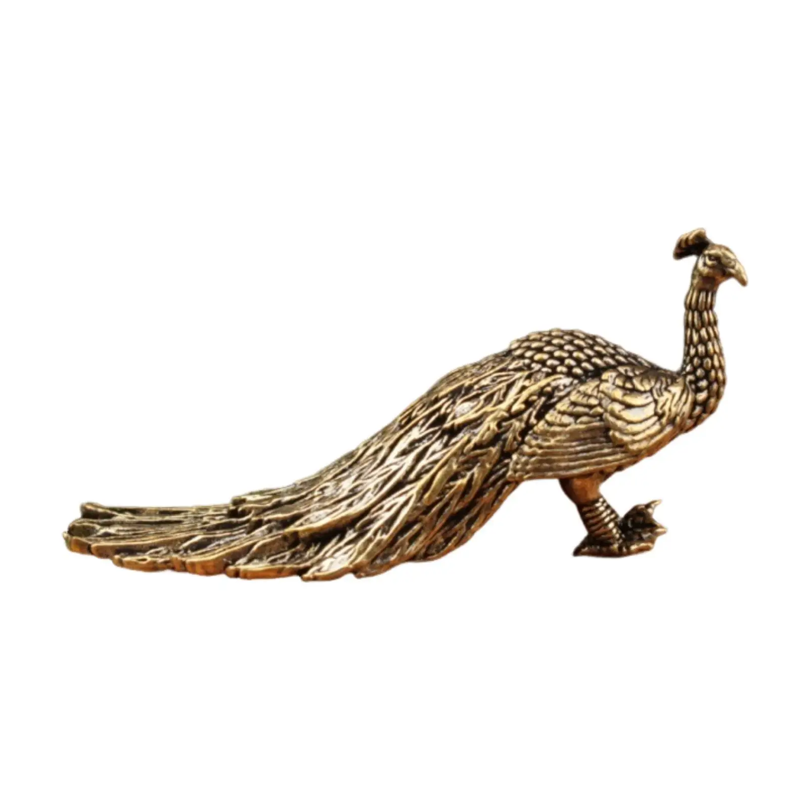 Brass Peacock Figurine Animal Sculpture Statue Collectible Gift Ornament 5.7cm Tiny for Car Living Room Office Bedroom Desktop