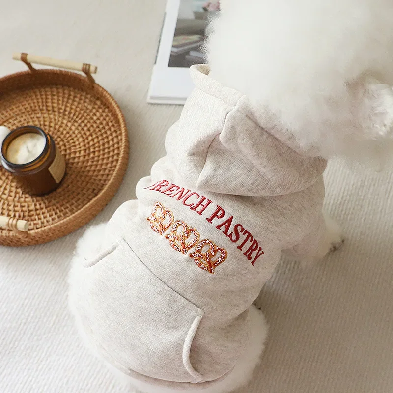 Sudadera con capucha para mascotas de otoño e invierno, Sudadera con capucha bordada para perros pequeños, Sudadera con capucha gruesa y cálida, ropa para mascotas, ropa para cachorros - imagen 3