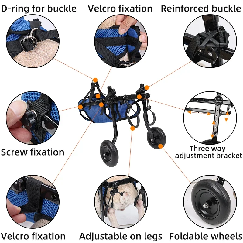 Carrito móvil con soporte de rehabilitación para perros y gatos - imagen 4