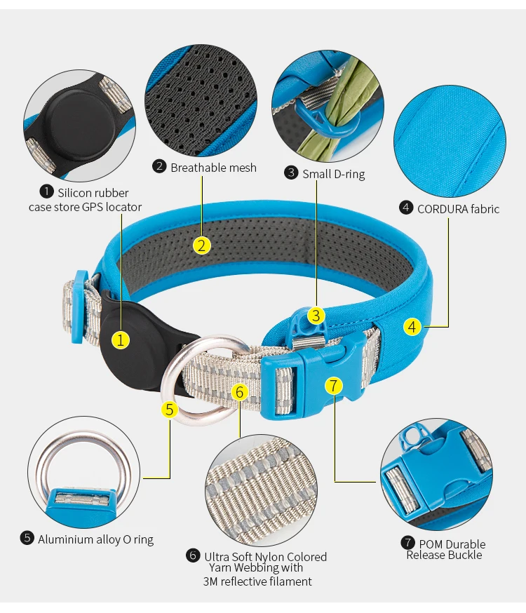 Un collar azul con un pequeño anillo