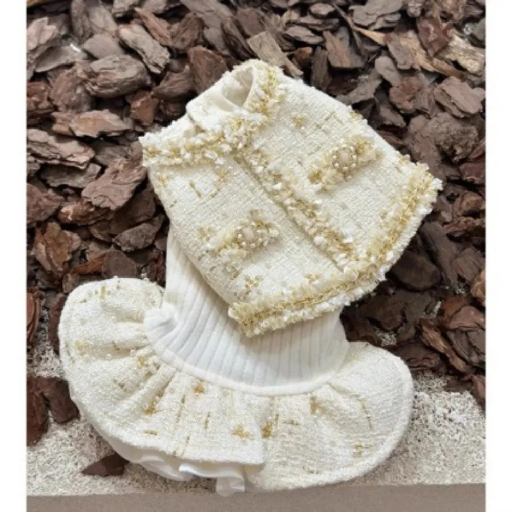 Vestido de abrigo de lana para otoño/invierno para mascotas, vestido de princesa con borde de gato de peluche, vestido inferior para perros pequeños, ropa para cachorros