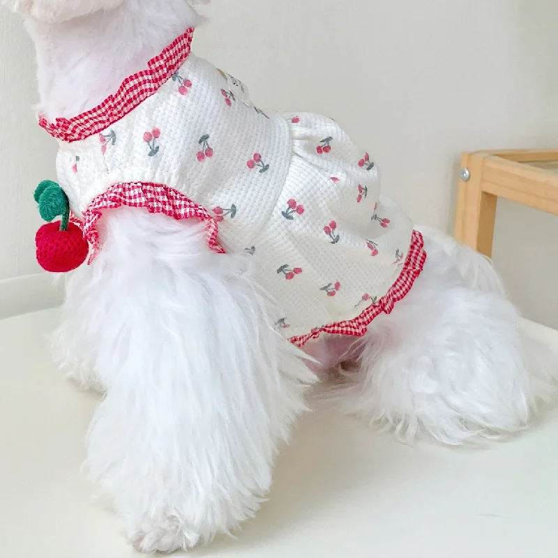 Chaleco de encaje de cereza de primavera para mascotas, falda de burbujas para mascotas, ropa para cachorros, gatos, vestidos para perros pequeños - imagen 5