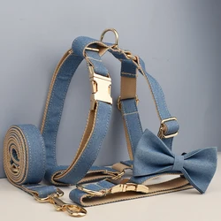 Collar de mezclilla personalizado para perro – Arnés y correa a juego