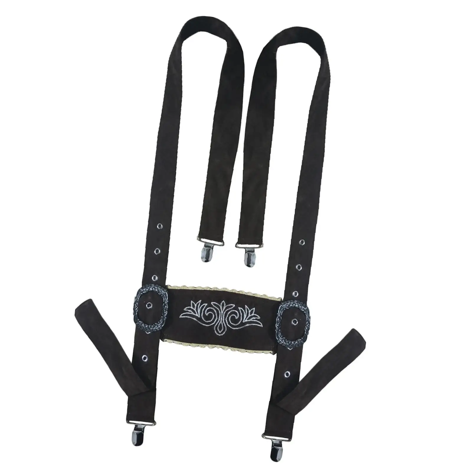German Festival Cross Back Suspenders Fine Craftsmanship for Cultural Celebrations Dark Brown Embroidered Adjustable Accessories