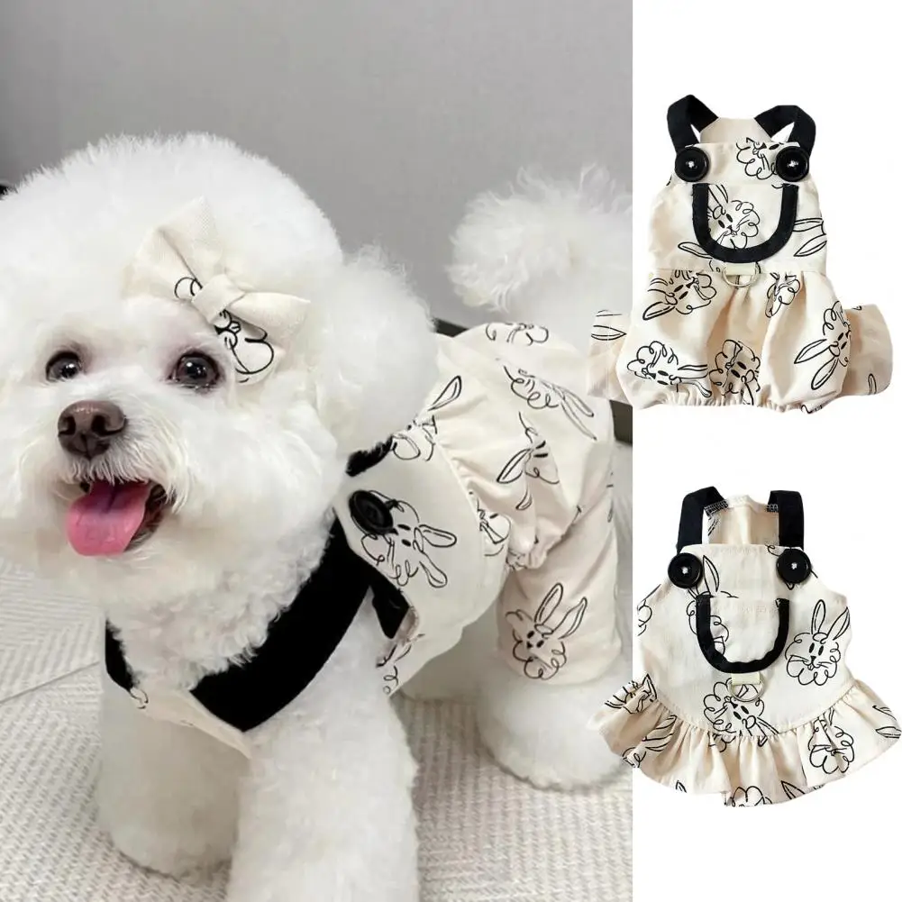 Elegante mono transpirable para mascotas, vestido decorativo lavable con patrón de dibujos animados para perros, Verano - imagen 5