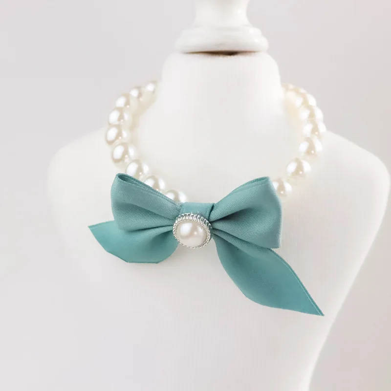 Collar de perro vintage con perlas y lazo, collar de lujo adornado con campana para gatos y perros pequeños, accesorios para mascotas estilo joyería de boda - imagen 2