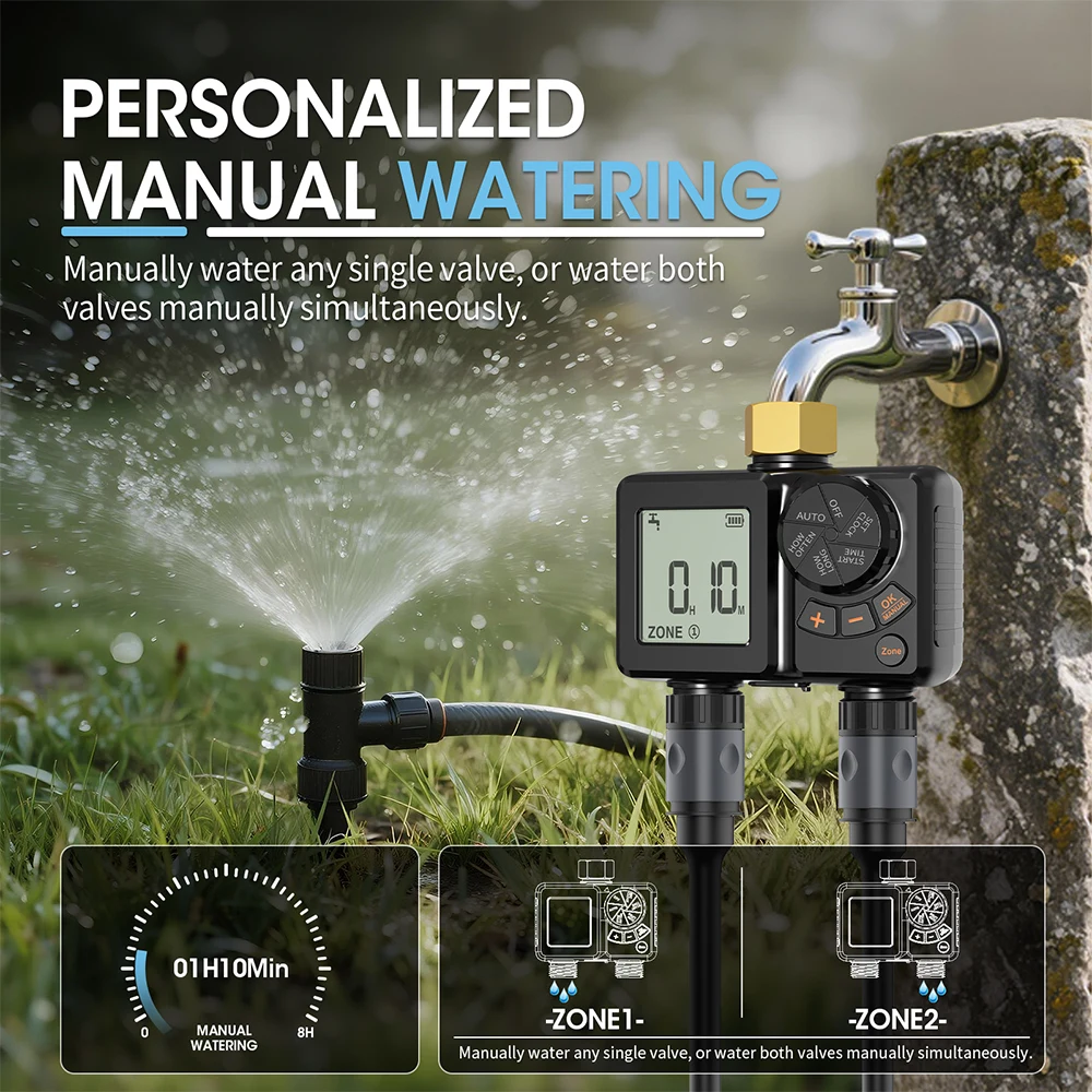 Temporizador de riego con LCD 2 zonas - IPX6 para jardín exterior - imagen 4