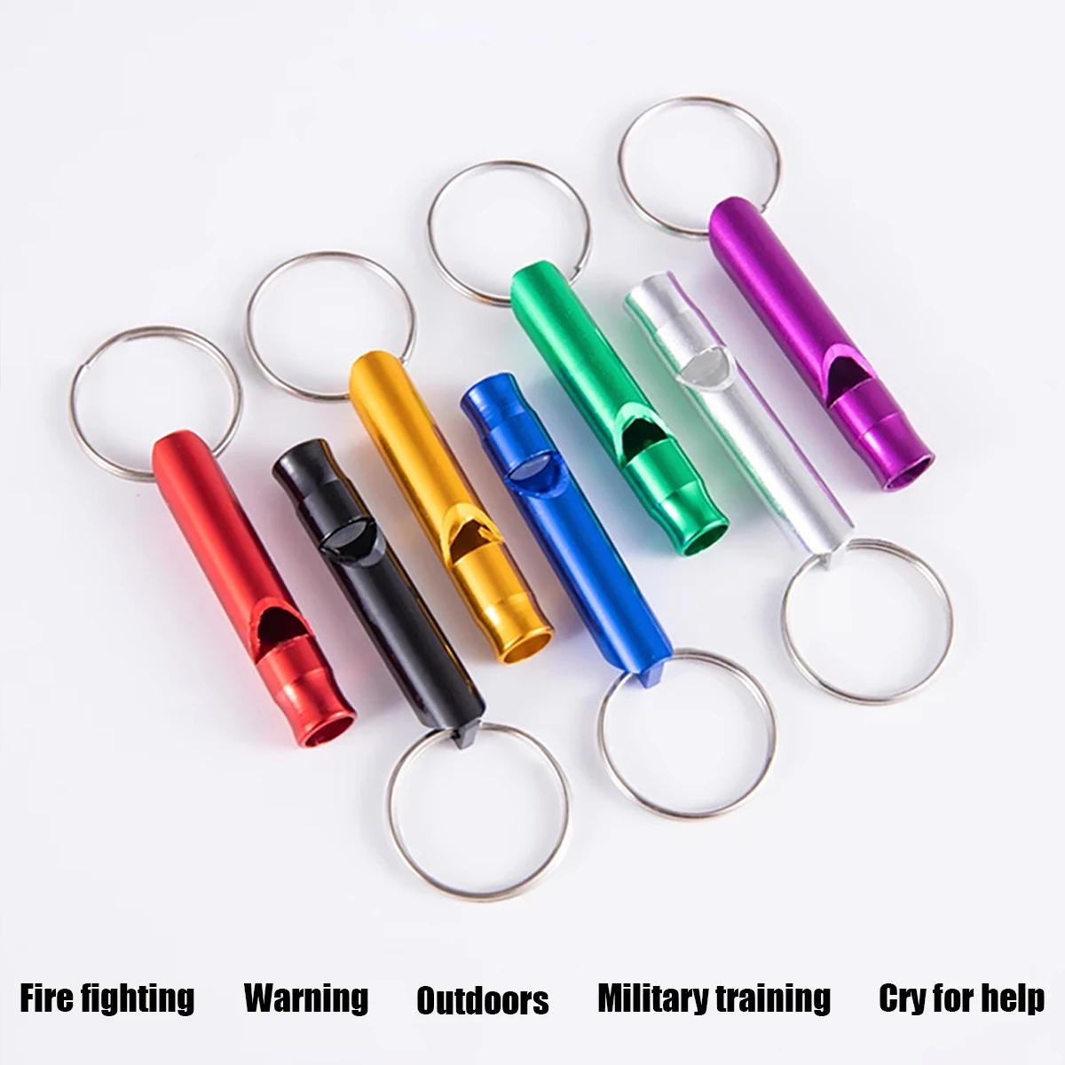 Paquete de 5 silbatos de entrenamiento de alta frecuencia de Metal, diseño de llavero portátil, entrenamiento de mascotas, silbato de juez de supervivencia al aire libre, Color aleatorio - imagen 5