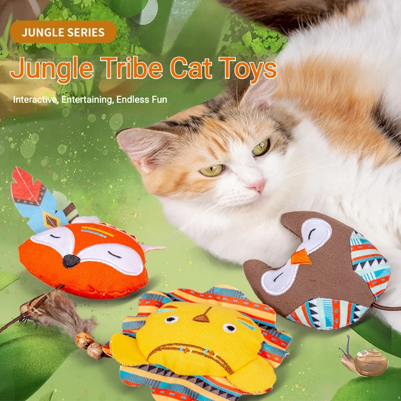 Juguetes para gatos, juguetes de peluche y hierba gatera con plumas, duraderos, suaves, seguros, no tóxicos, juguetes para masticar para gatos de interior, entrenamiento interactivo de caza
