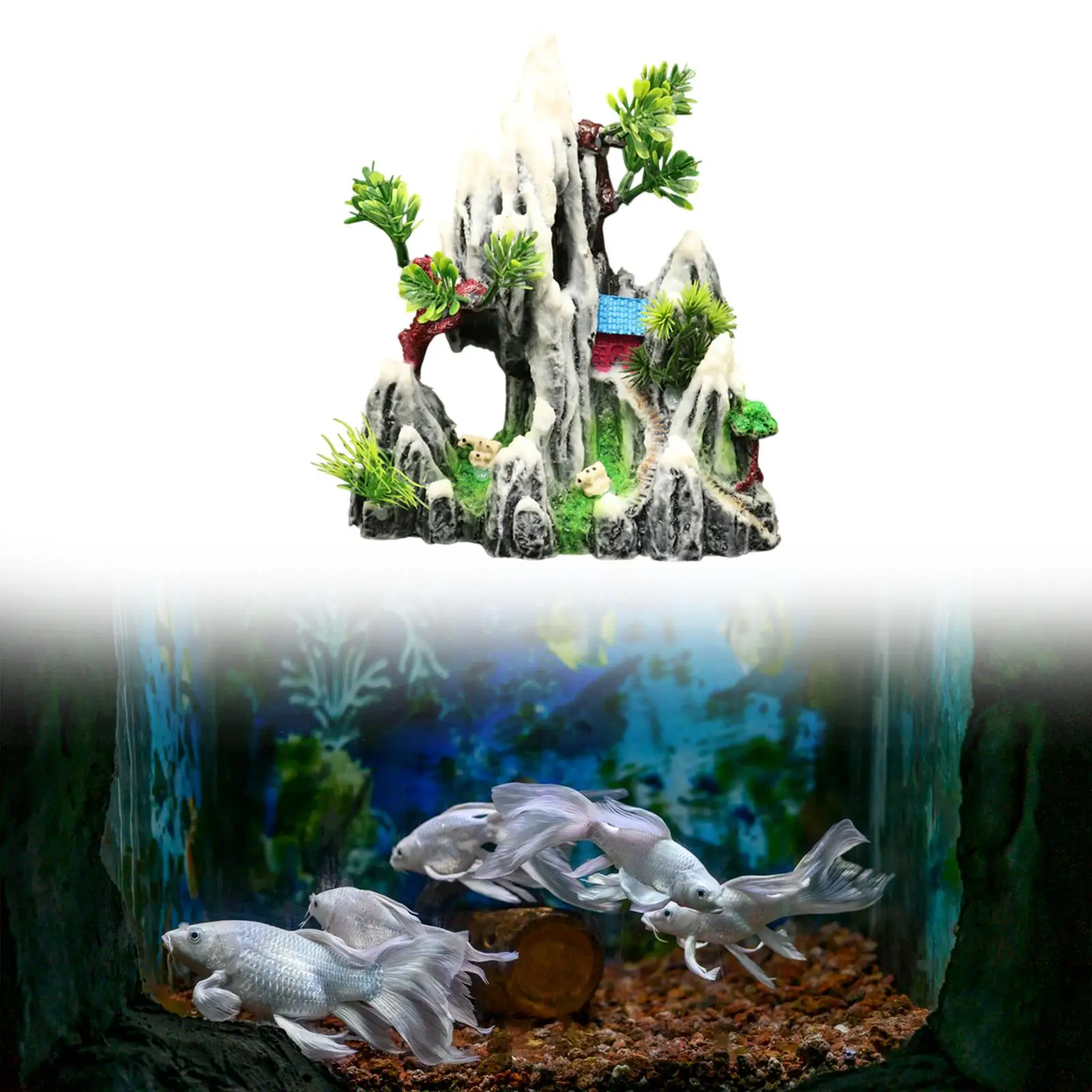 Paisaje de pecera, árbol de rocalla artificial, adorno de roca, 18x8x21cm, diseño de cueva oculta realista y ligero