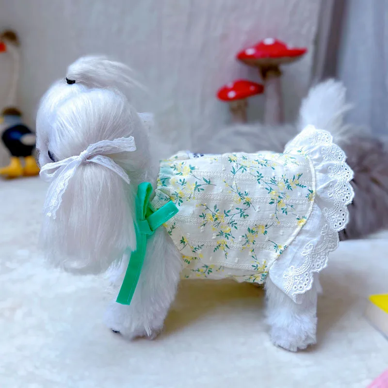 Ropa bonita de algodón para mascotas, vestido con estampado de lazo para perro, disfraz de princesa para perro, accesorios para camiseta Chihuahua, chaleco para cachorro y niña, falda para gato - imagen 4