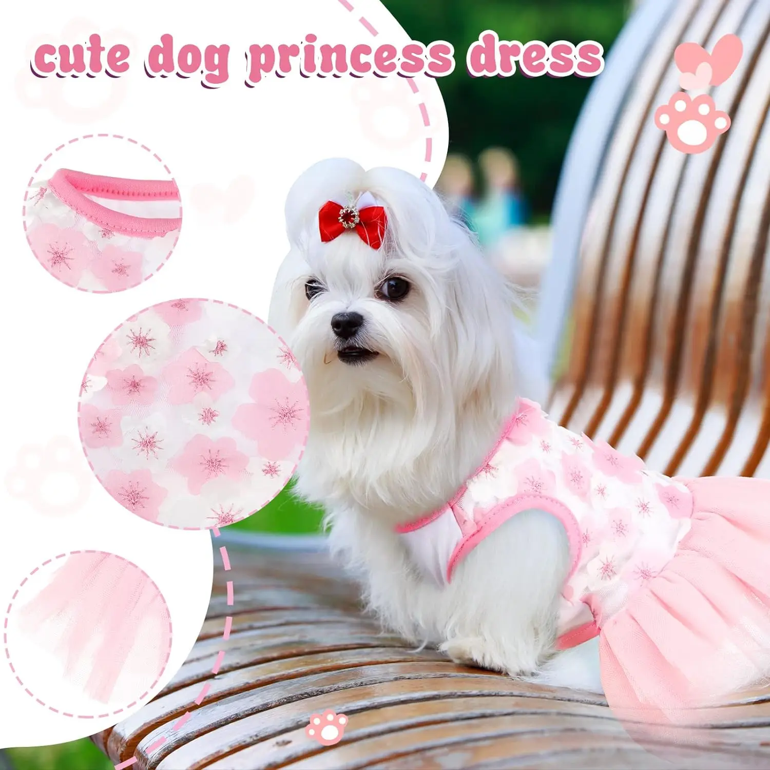 Vestido bonito para perro y niña, falda de tul de encaje de princesa con lazo, vestido tutú con volantes para perros pequeños, gatos, Chihuahua York, ropa de verano para cachorros - imagen 2