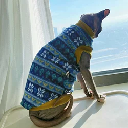 sudadera polar gato esfinge azul copos de nieve manga corta