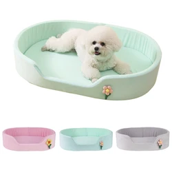 Cama fresca de verano para perros pequeños, cama mediana transpirable de seda helada para gatos, nido para dormir, perrera redonda suave para cachorros, accesorios elásticos para mascotas