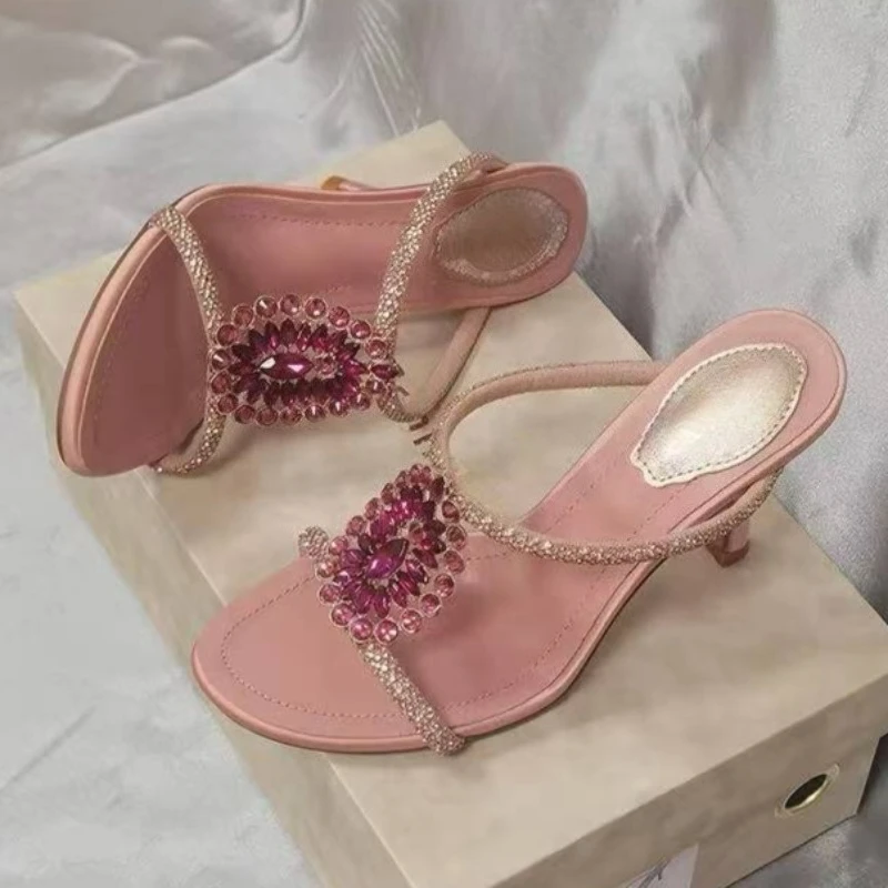 Sandalias de cristal rosa con punta abierta para mujer este verano - imagen 4