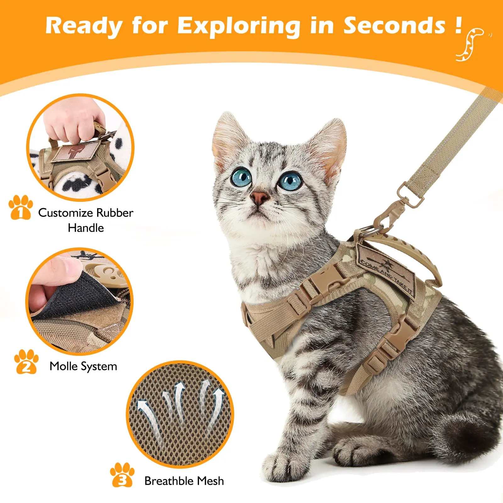 Chaleco con arnés de nailon ajustable a prueba de escape para gatos y cachorros, diseño transpirable para entrenamiento de paseo sin estrés y viajes para mascotas - imagen 5