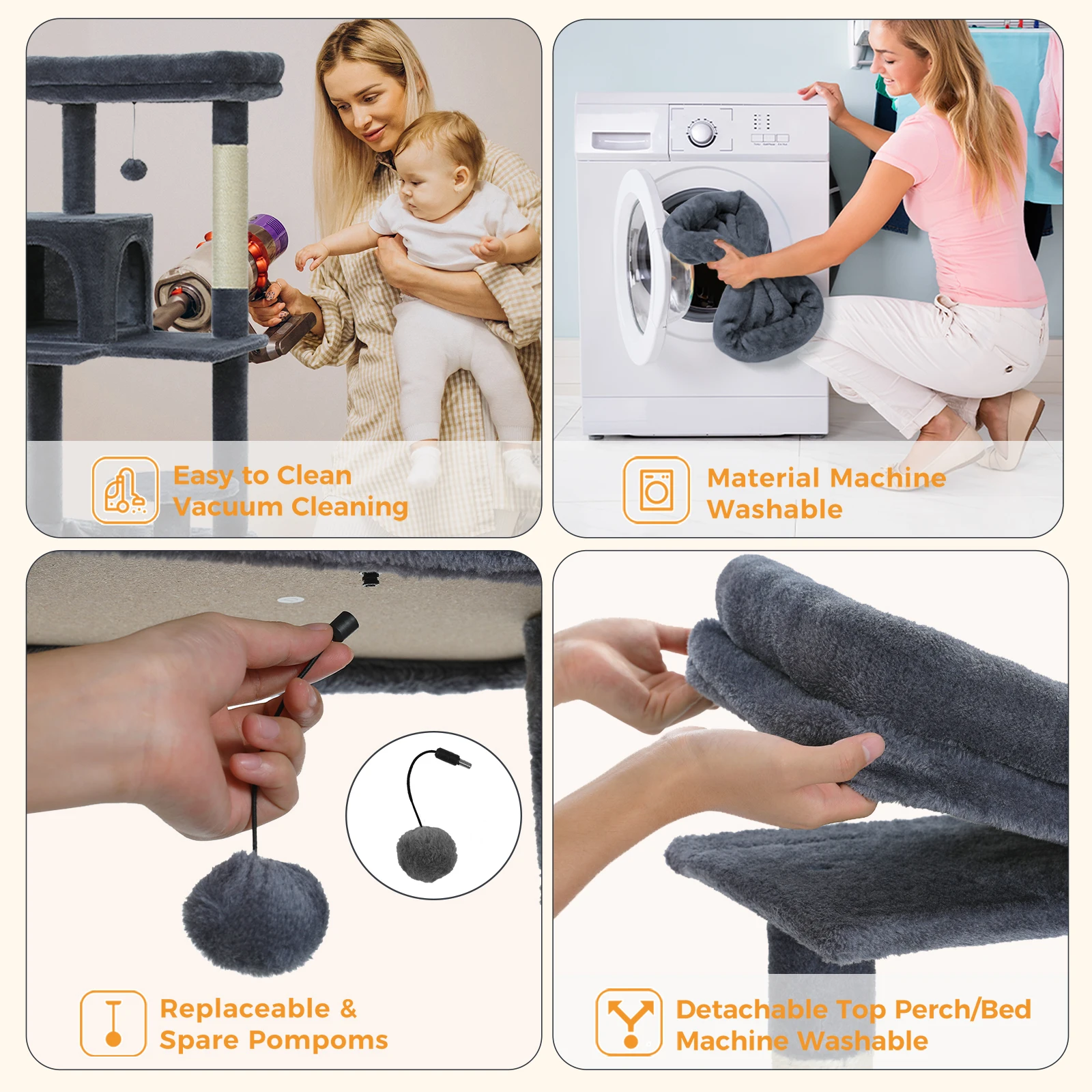 Árbol para gatos para gatos de interior, torre para gatos de varios niveles con hamaca súper grande, postes para rascar cubiertos de Sisal, Condo acogedor y perca superior - imagen 4