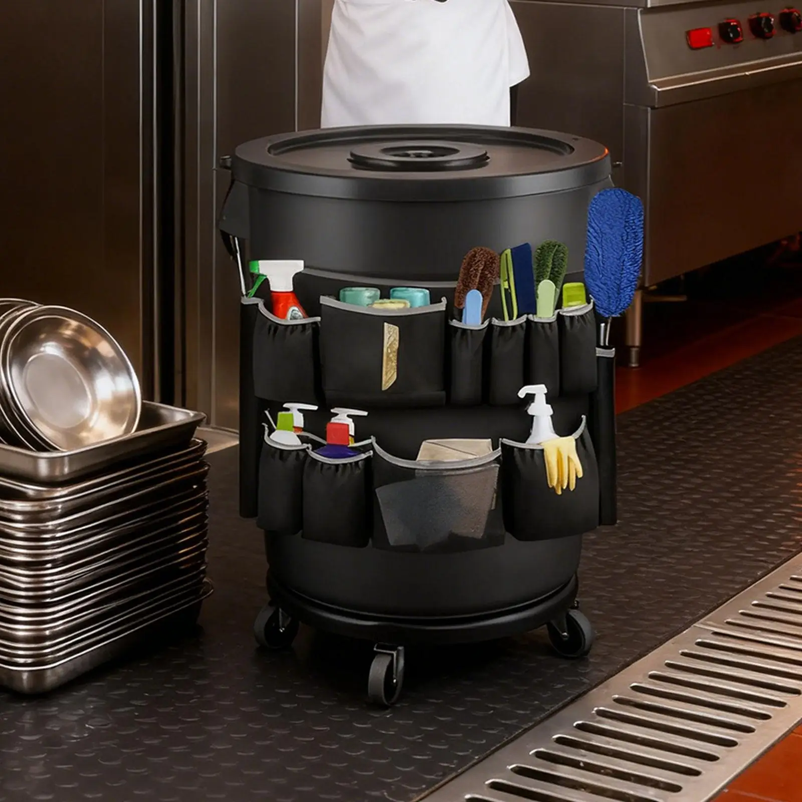 Organizador de bolsa de herramientas de cubo resistente de tela Oxford, organizador de herramientas de limpieza con múltiples bolsillos para limpiadores de casa - imagen 4