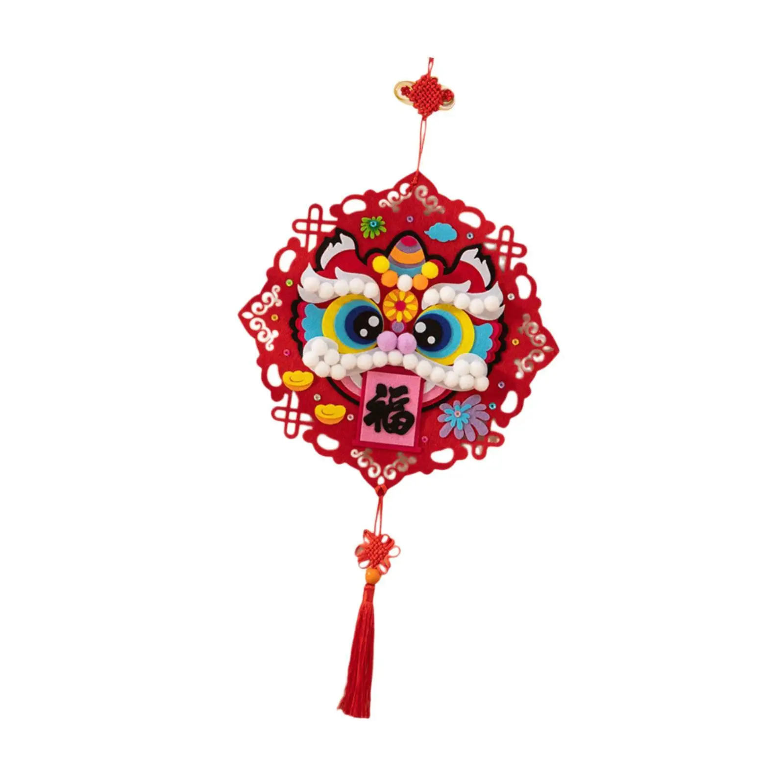 Lion Dance Sticker Animal Sewing Craft Kit Fabric Wood DIY Set for New Year Festival Home Decor