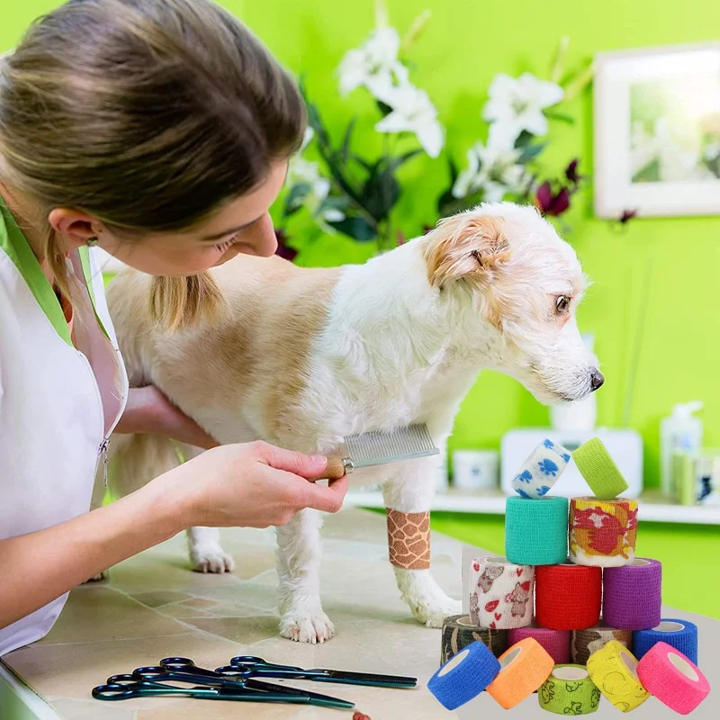 Vendaje elástico autoadhesivo, cinta cohesiva, envoltura veterinaria para perros, gatos, caballos, animales de compañía, esguinces de tobillo