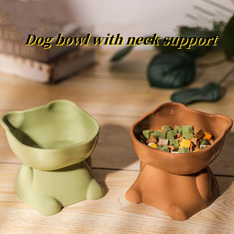 Cuenco de gran capacidad para mascotas, cuencos para gatos, Protector de cuello de fondo oblicuo, forma de gato de dibujos animados, alimentador para mascotas, suministros para mascotas