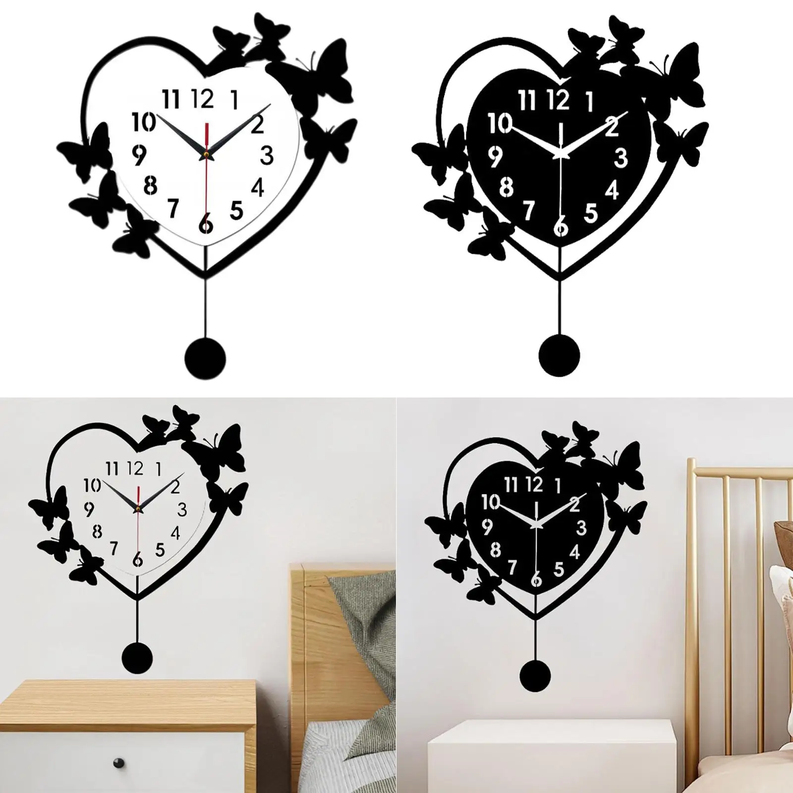 Reloj de pared acrílico silencioso moderno decoración corazón mariposa - imagen 4
