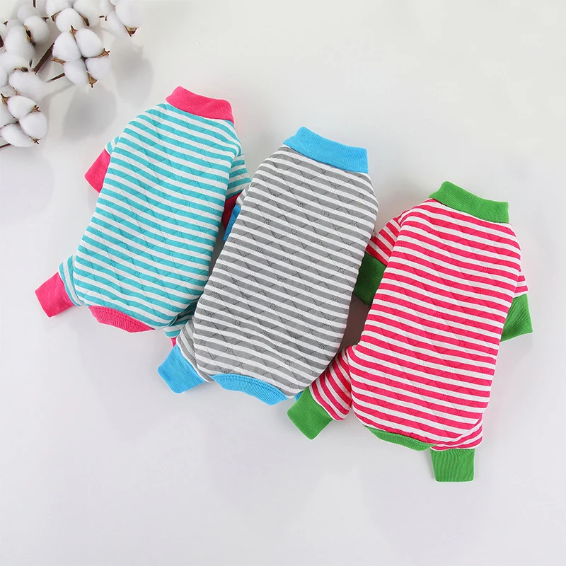 Monos de invierno para perros, mono acolchado para Yorkies, Chihuahua, ropa para perros pequeños a rayas, forro polar para mascotas, ropa para gatos - imagen 2