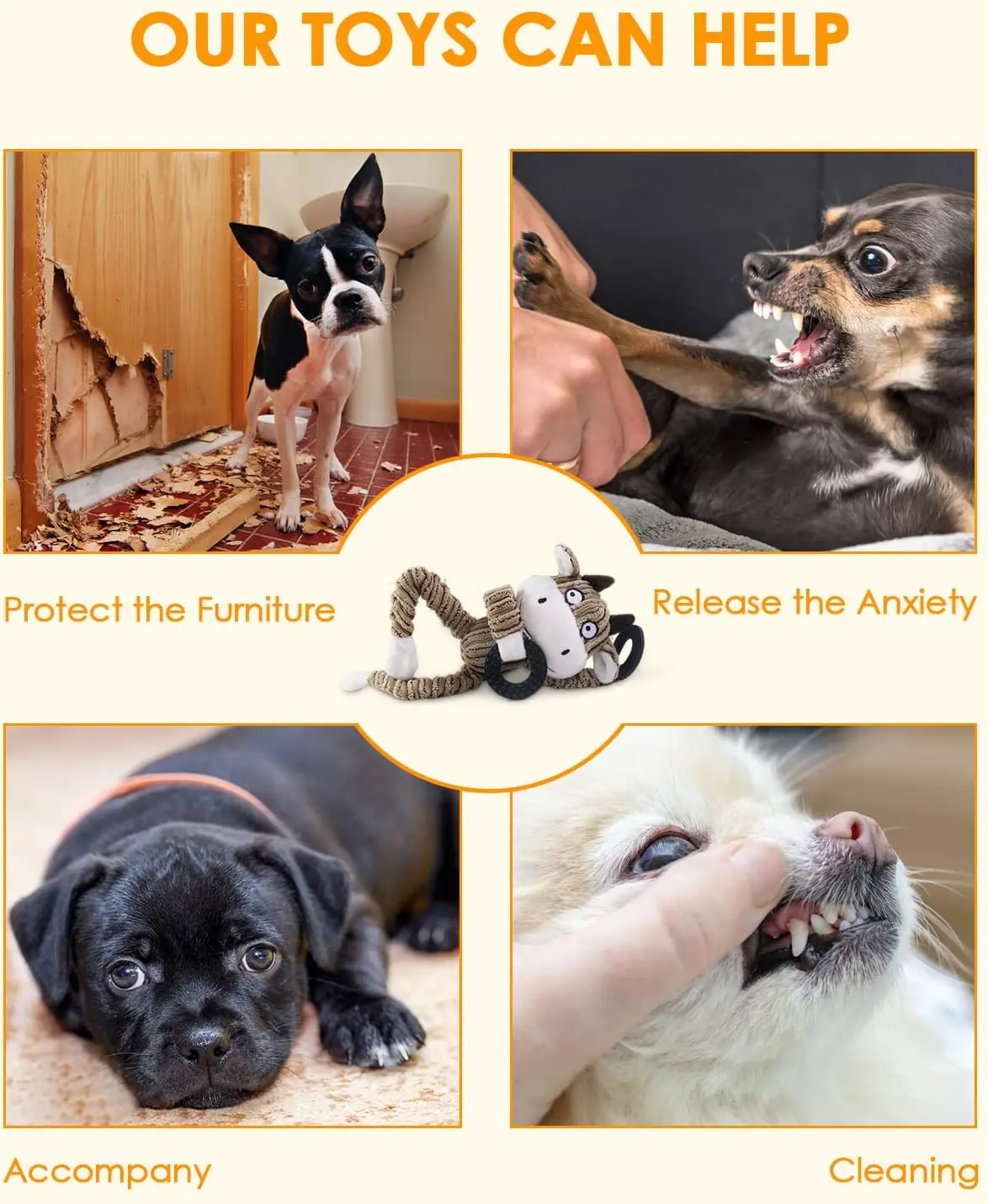 Lindos juguetes de peluche suaves y chirriantes para cachorros, juguetes para masticar para cachorros pequeños con chirridores, diversión interactiva y limpieza dental para su animal doméstico - imagen 5