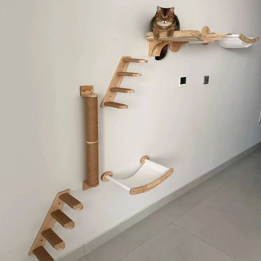 Muebles de pared para gatos, estantes de escalada montados en la pared, escalera de escalones, poste rascador de Sisal, cama y casa, accesorios para interiores para gatos - imagen 5