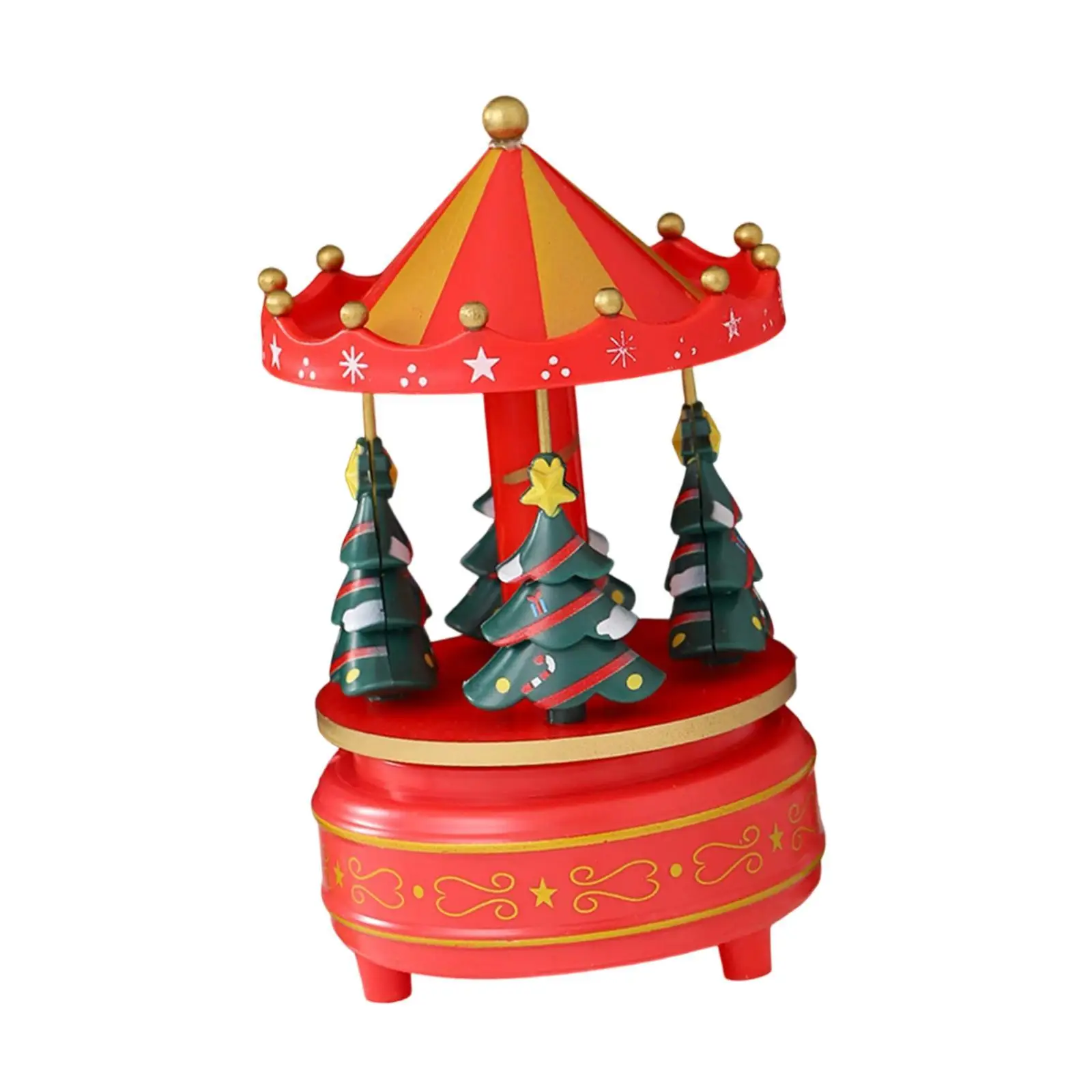 Christmas Carousel Music Box Decoration Xmas Tree Design Hand Painted Fine Craftsmanship for New Year Gifts 4.1x6.9inch