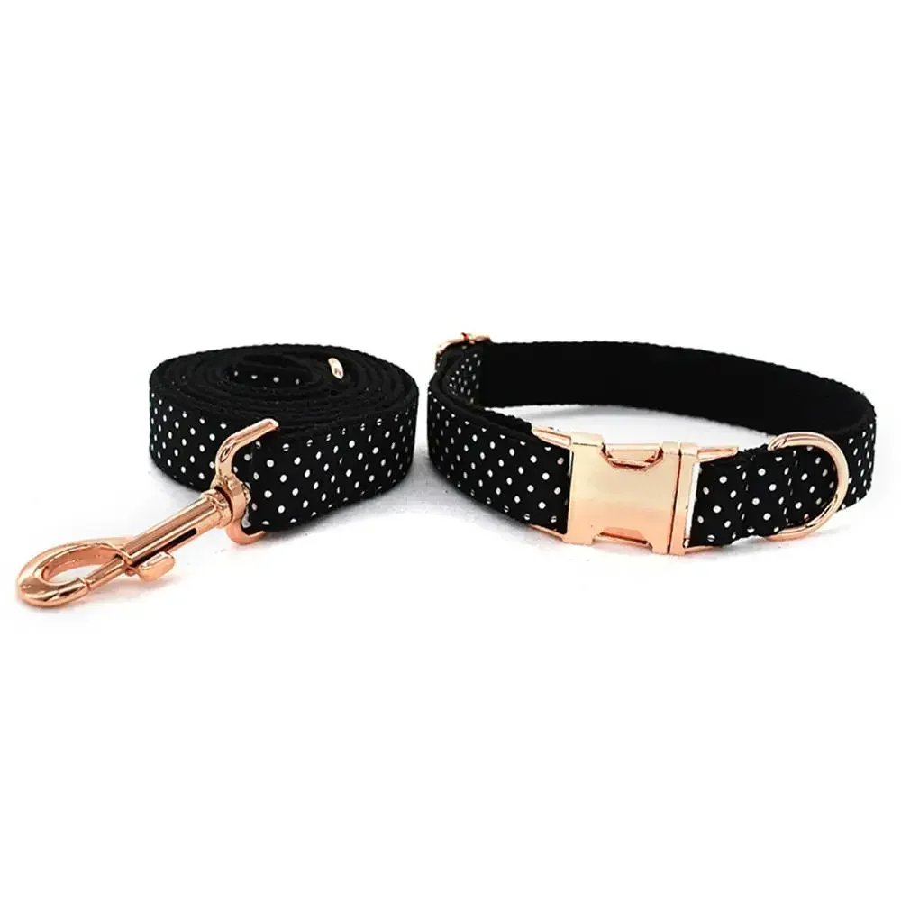 Collar personalizado para mascotas, etiqueta de identificación para cachorros y gatos con puntos blancos, nombre personalizado ajustable, hebilla de oro rosa, collares básicos para perros rojos y negros - imagen 2