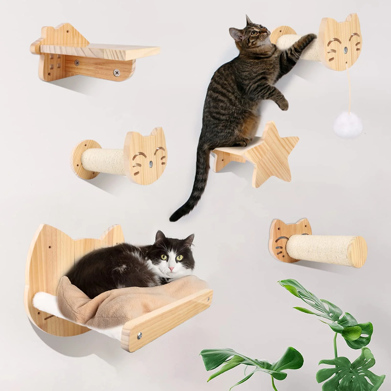 Juego de muebles para rascar gatos montados en la pared de primera calidad, perchas de escalada integradas, escalones de pared para hamaca para dormir y jugar felinos - imagen 4