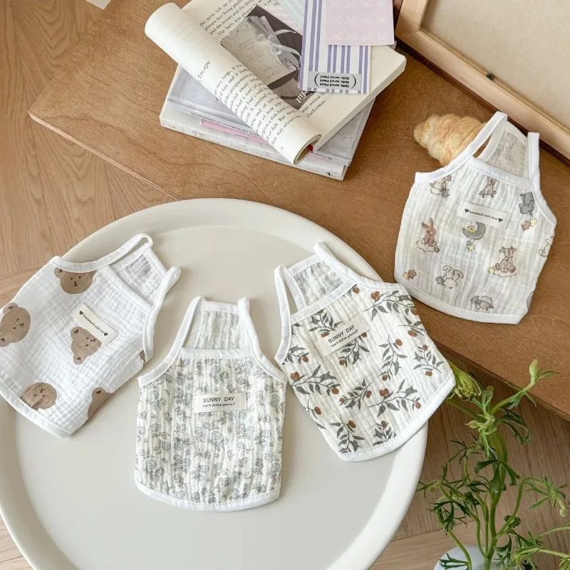 Ropa para mascotas, tirantes florales, chaleco de verano para gatos y cachorros, ropa fresca para mascotas, camiseta interior sin mangas para el sol, camiseta fina antipelo de peluche