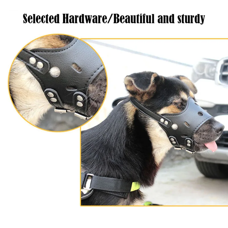 Bozales negros de cuero para perro pastor alemán Doberman, jaula para la boca antimordedura, máscaras de defensa de entrenamiento para perros pequeños/grandes - imagen 4