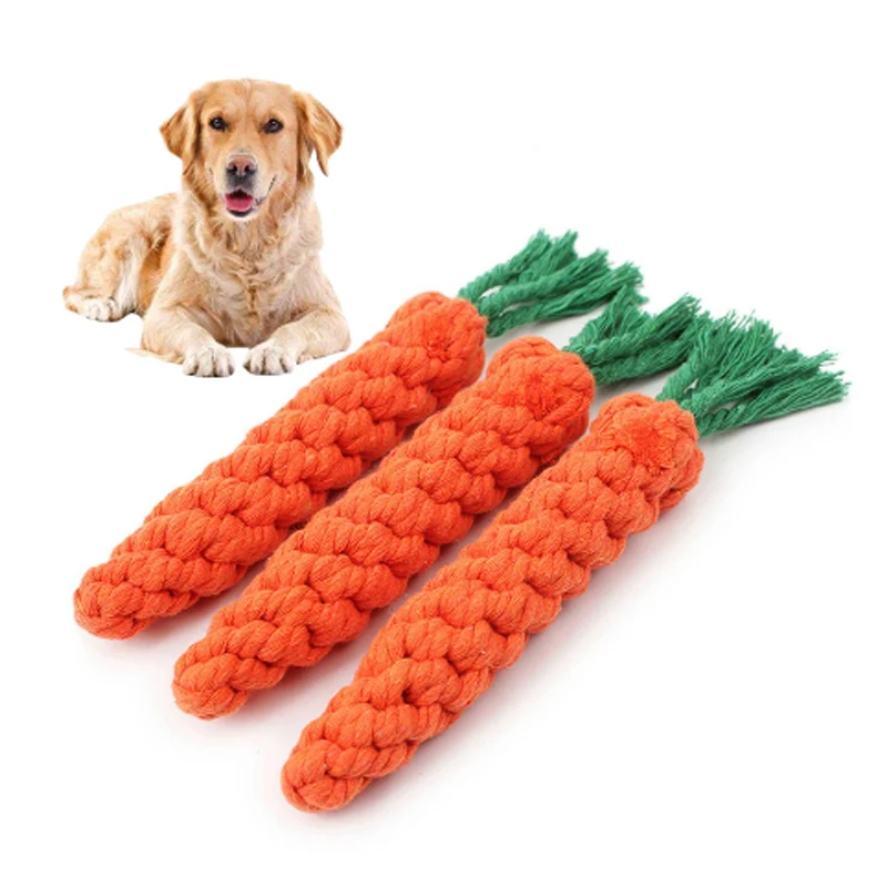 1PC Dog Toy Carrot Knot Rope Ball Cotton Rope Dumbbell Puppy Cleaning Teeth Chew Toy Durable Braided Bite Resistant Pet Supplies - imagen 5