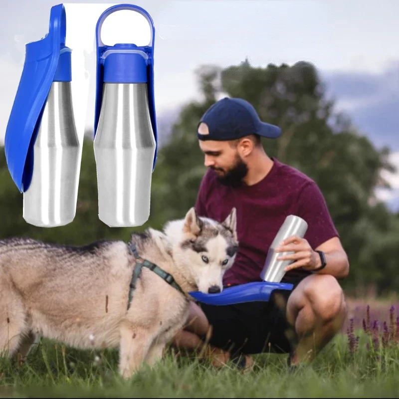 Botella de agua grande para perros, cuenco de agua portátil de acero inoxidable para exteriores, cuenco de viaje para cachorros, suministros para mascotas para todas las razas de perros - imagen 2