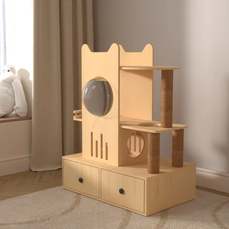 Gabinete de madera maciza para gatos, juguetes domésticos multicapa para gatos, jaula de madera, nido para ganado de mascotas, productos, suministros, muebles, rascadores - imagen 5