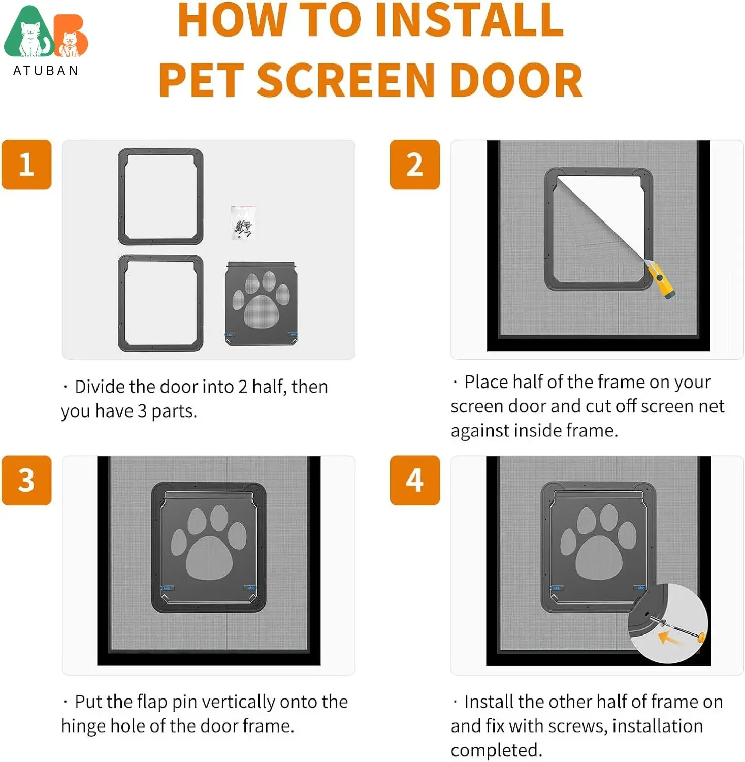 Puerta para perros ATUBAN para puerta de pantalla, puerta para perros de 12x14 pulgadas, puerta corredera, puerta magnética para perros y gatos medianos y grandes, puerta para mascotas Pas - imagen 5