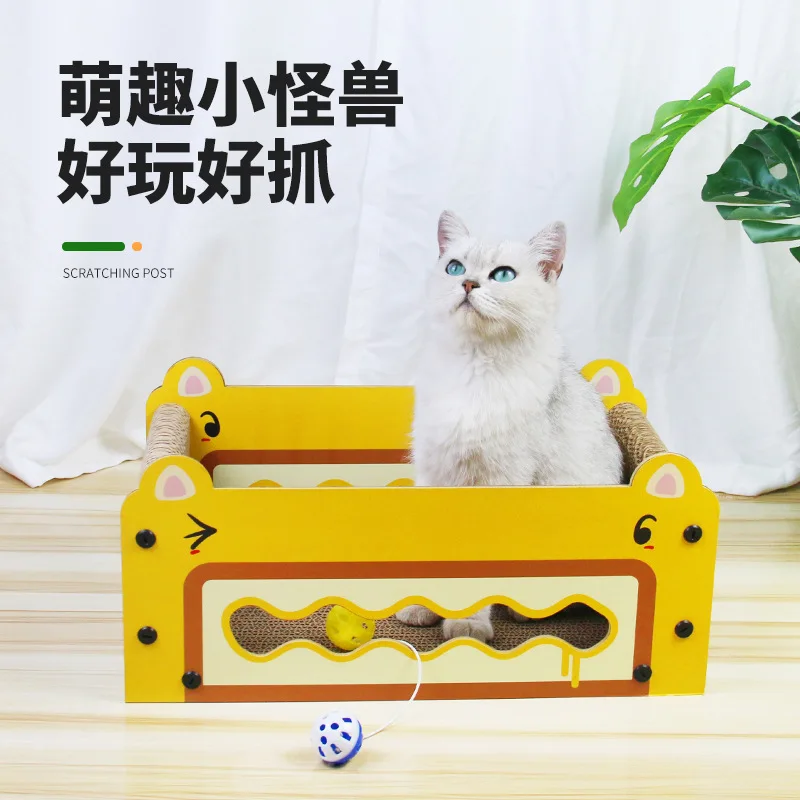 Rascador de sisal y cartón corrugado para gatos con cama - imagen 4