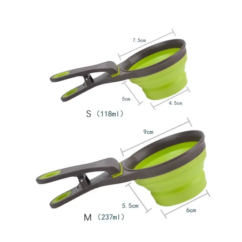 Cuenco plegable de silicona para mascotas, cuchara de comida, bolsa de comida plegable para perros, tazón de agua, taza medidora, suministros alimentadores para cachorros, Clip de almacenamiento de aperitivos - imagen 5