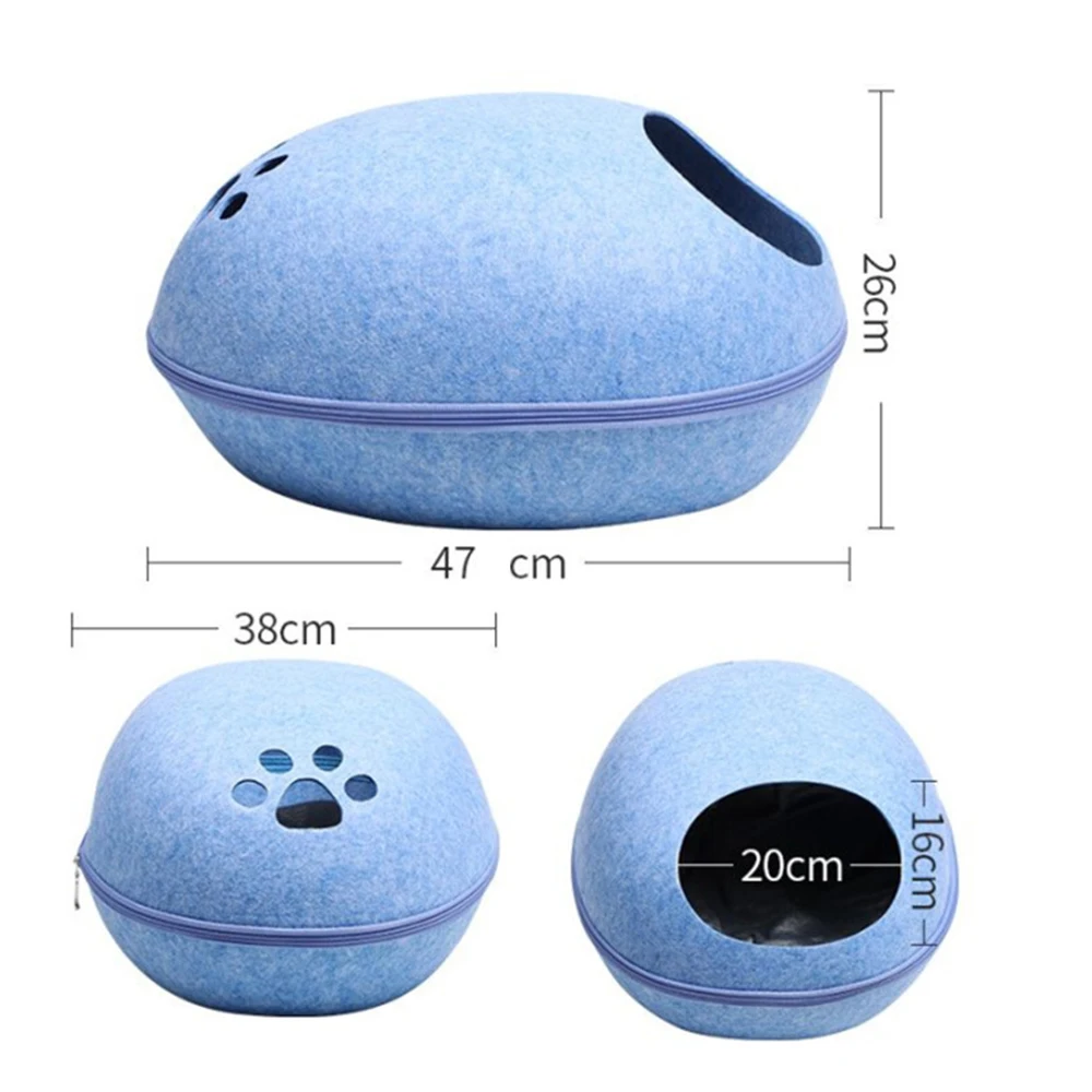 Cama casita ovalada de fieltro para gatos, desmontable y transpirable