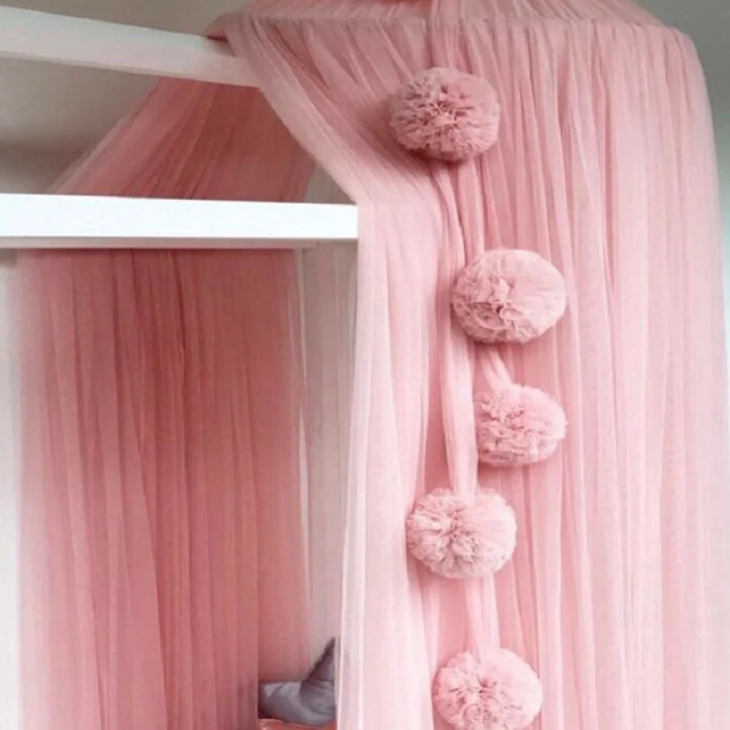 Decoración de cama con bola de flores, dosel colgante para cama de bebé, adorno de gota con pompón, accesorios para cuna de bebé, decoración colgante de pared para habitación de niños - imagen 3